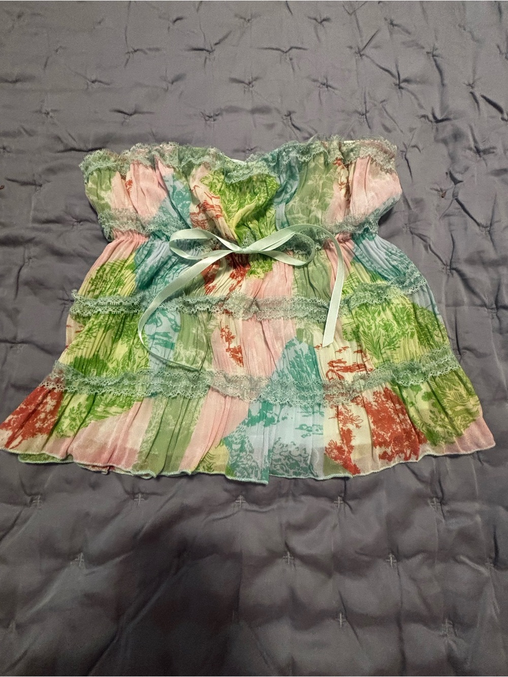 Pastel Floral Smocked Strapless Camisole with Bow